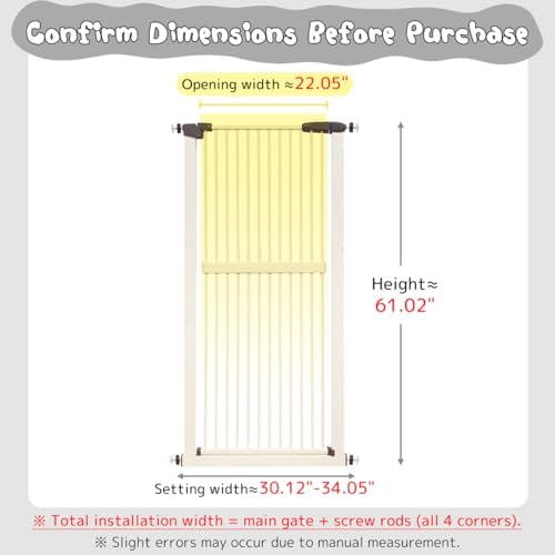 Lumizone 61.02" Extra Tall Pet Gate for Cat Dog 30.12"-34.05" Wide Cream - Image 2