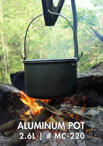 CAMPINGMOON 2.6L Hanging Pot Lightweight Aluminum Hard Anodized Campfire Cooking Pot with Foldable Handle, Compact Outdoor Camping Cookware, Small Size MC-220 - Image 2