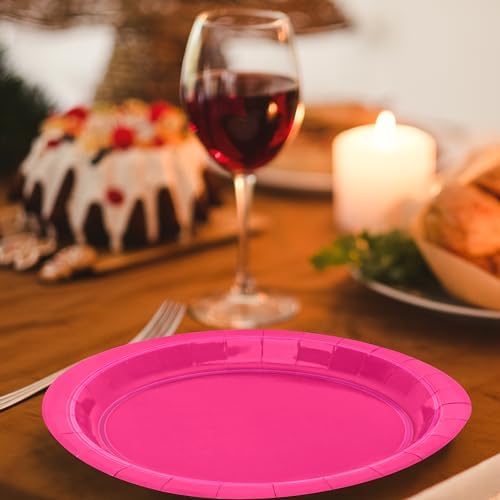 50 Pieces of Hot Pink Paper Plates 9" Round Sturdy Fuchsia Tableware Set - Image 5
