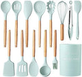 Country Kitchen Non Stick Silicone Utensil Set with Rounded Wood Handles for Cooking and Baking, 14 Piece Set, Mint by CountryKitchen
