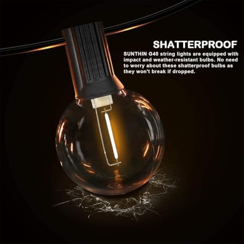 SUNTHIN 48FT Outdoor String Lights with 25 G40 LED Bulbs (1 Spare) - Image 5