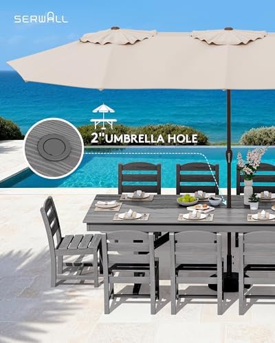 SERWALL Outdoor 84" HDPE Rectangular Dining Table for 6-8,All-Weather,Gray - Image 5