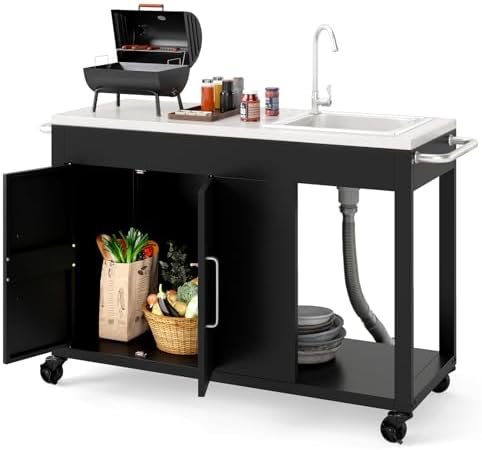 Happygrill 56" Outdoor Grill Table with Sink, Drainage & Storage Cabinet by HAPPYGRILL