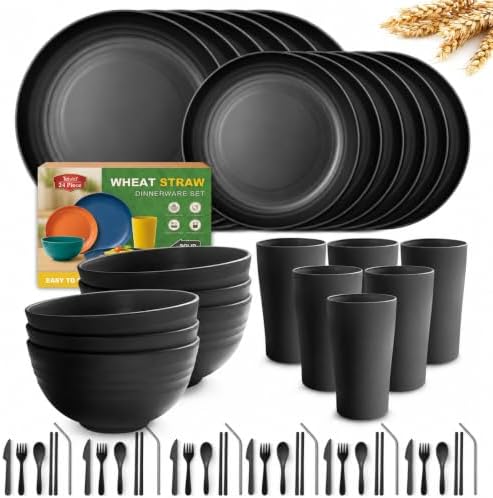 Teivio 24 Piece Flatware Plates and Bowl Set for 6, Dish Set for Kitchen by Teivio