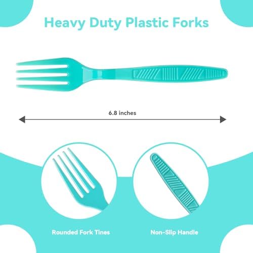 Teal Plastic Forks Durable for Disposable Party Supplies 104 PCS - Image 2