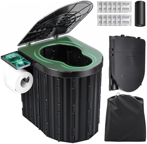 Sckee Camping Toilet, Portable Toilet for Adults, Portable Travel Folding Toilet with Lid and Paper Holder, Compact Potty for Car, Camp Toilet Portable Toilet for Camping, Hiking,Truck, RV, Beach by Sckee