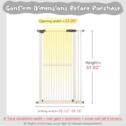 Lumizone 61.02" Extra Tall Pet Gate for Cat Dog 30.12"-38.38" Wide Cream - Image 2