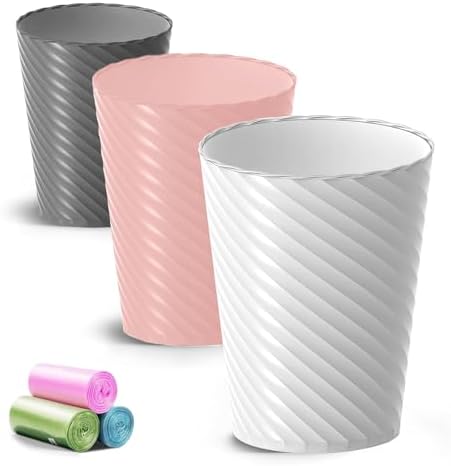 Lysam Bathroom Trash Can 3 Pack, 1.8 Gallon Small Trash Can with Trash Bags by Lysam