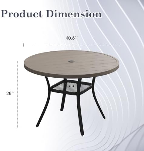 Outdoor Dining Table with Adjustable Umbrella Hole, 40.6" All-Weather Round Patio Dining Table for 4, Metal Patio Table with Storage Shelf for Garden Lawn Porch Deck Yard, Grey - Image 2