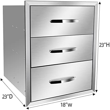 Outdoor Kitchen Drawers Stainless Steel 3-Drawer BBQ Drawer Enclosed Built-in Drawer Flush Mount For Outdoor Kitchens & BBQ Islands,18Wx23Dx23H-3L - Image 2