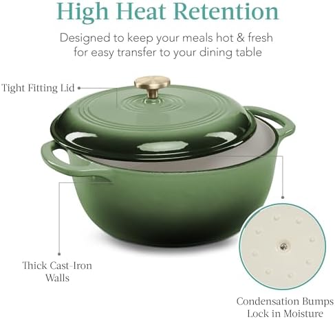 Best Choice Products 7.5 Quart Enamel Cast-Iron Round Dutch Oven, Family Style Heavy-Duty Pre-Seasoned Cookware for Home, Kitchen, Dining Room, Oven Safe w/Lid, Dual Handles - Deep Olive Green - Image 5