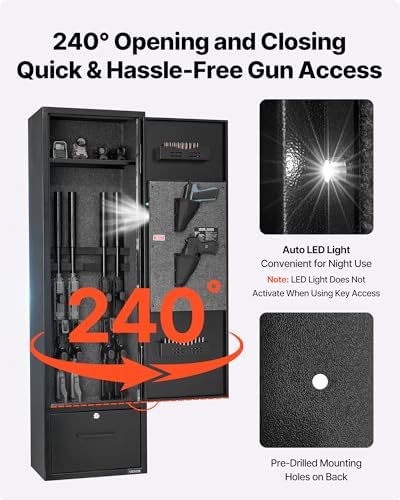 VEVOR 4 Gun Safe, Long Gun Cabinet for Rifles and Pistols, Quick Access Rifle Safe with 2 Ammo Slots, 2 Pistol Pockets & 2 Adjustable Racks, Large Digital Cabinet with Key and Password Lock - Image 6