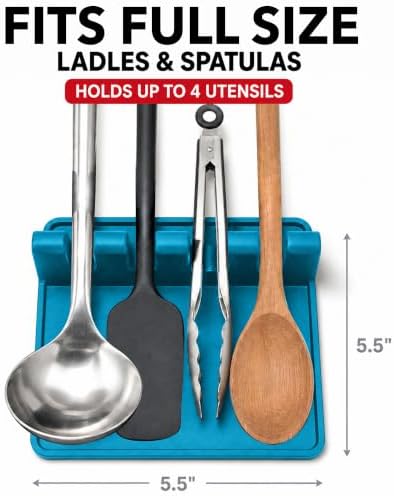 2 Pack Light Blue Silicone Spoon Rest for Stove Top Kitchen Spoon Holder Set - Image 2