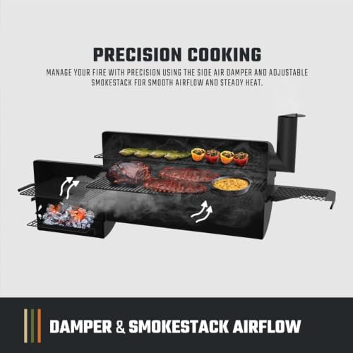 Oklahoma Joe’s Laredo Series 1100 Offset Charcoal Smoker and Grill with 1100 sq. in. Cooking Area in Black - Image 4