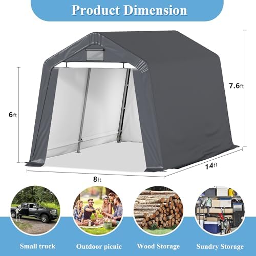 8x14 Ft Outdoor Storage Shelter, Heavy Duty Waterproof Portable Shed with Roll-up Zipper Door and Ventilated Windows for Motorcycle, Bike, Tools - Image 5