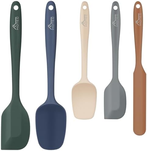 HOTEC 600℉ Heat Resistant Silicone Rubber Spatula Set, Neutral, Set of 5 by Hotec