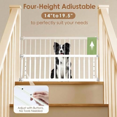 14''-19.5'' Height Adjustable Dog Gate, Extra Wide 18.1"-46" All Metal Short Dog Gate to Step Over, Pressure Mount Small Pet Puppy Gate for Stairs & Doorways(White) - Image 2