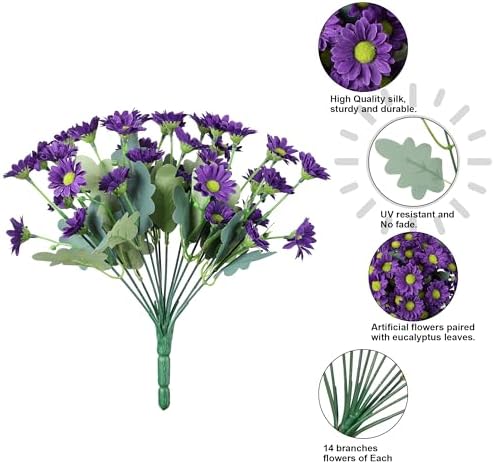 Daisy Artificial Flowers for Outdoors Autumn Fall Decoration, 6 Bundles Fake Mums Purple Silk Flowers for Outside Look Real UV Resistant Faux Flowers Plants for Planter Front Door Home Indoor Porch - Image 6