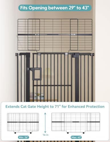 No Pawblems 71" Extra Tall Pet Gate, 29"-43" Wide Pressure Mounted, Black - Image 6