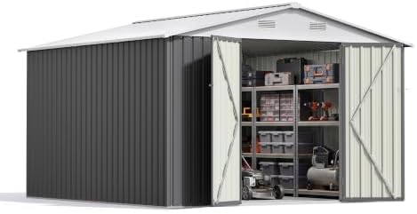 Patiowell 10x10 FT Storage Shed, Outdoor Metal Sheds, Gray - Image 6
