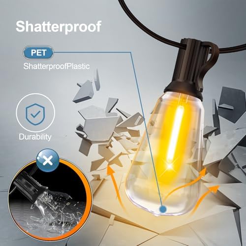 Outdoor String Led Patio Lights - 150Ft 45M Outside Waterproof Light With Remote Dimmable ST38 Shatterproof Bulb Connectable Hanging Outdoor Electric Lighting For Backyard Yard Gazebo Porch Party - Image 5