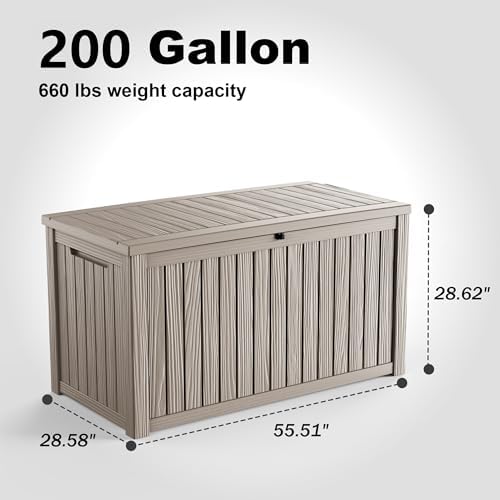 PatioZen 200 Gallon Outdoor Deck Box,Waterproof Resin Outdoor Storage Boxes, Outside Storage Lockable Container for Garden Tools,Indooor Cushions,Accessories (Grey) - Image 2