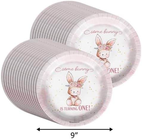 Some Bunny is Turning One First Birthday - 32 Piece Disposable Party Supplies - Decorations for Rabbit 1st Birthday Round Party Plates - Large 9" Paper Plates In Bulk - Image 2