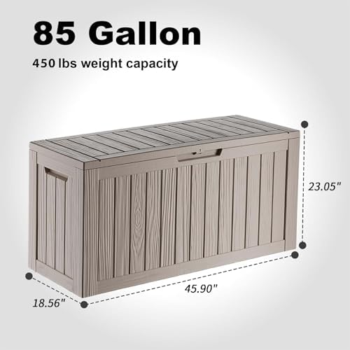 85 Gallon Outdoor Storage Box Waterproof, Resin Deck Box with Lockable Lid, Weatherproof Container for Patio Furniture Cushions, Garden Tools, Pool Accessories (Grey, 85 Gallon) - Image 2