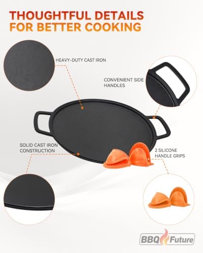 14 Inch Cast Iron Pizza Pan with Silicone Handle Grips, Pre-Seasoned - Image 5
