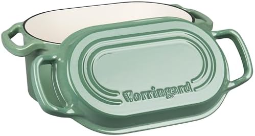 VORRINGARD Oval Dutch Oven Pot with Lid, Enamel Coating Cast Iron Bread Pans for Homemade Sourdough Bread Baking, Cooking, 4 Quart, Sage Green - Image 4
