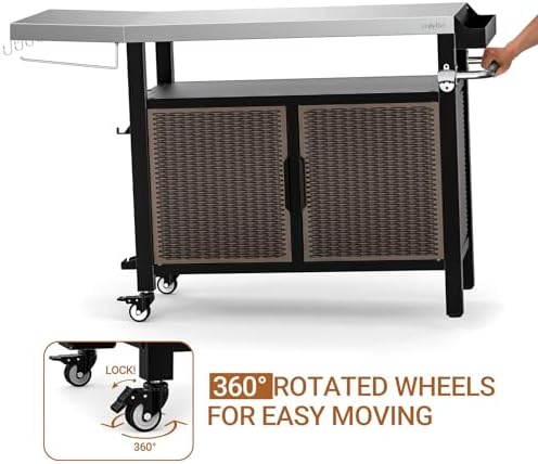 onlyfire 53" Rolling Kitchen Island Cart with XL Stainless Steel Tabletop - Image 5