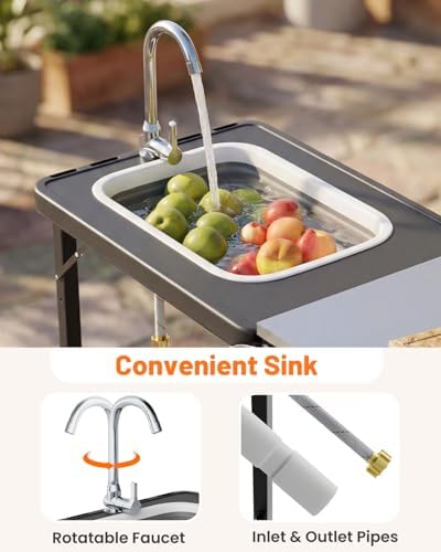 AECOJOY Outdoor Grill Cart with Sink, Storage Movable Folding Prep Station - Image 7