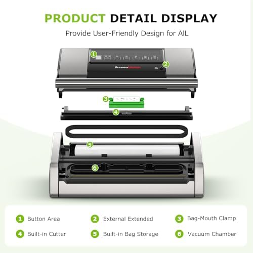 Bonsenkitchen Vacuum Sealer for Food, Easy-Lock Handle with Digital Timer - Image 6