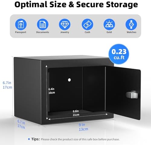 CDC DIGI Safe Box, Steel Security Safe Lock Box with Key Lock, Safe Box for Home, Office, Money, Jewelry, Documents and Valuables, 0.23 Cubic Feet, 9.06" W x 6.69" D x 6.69"H（Black） - Image 3