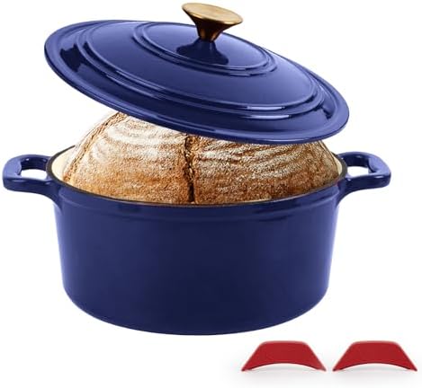 Enameled Cast Iron Dutch Oven with Lid&Silicone Grip, Round Casserole Pot for Bread Baking, Braising, Roasting,Stews,Heavy-Duty Baking Pan,Oven Safe, Induction Compatible (4.7QT,Indigo) by TASTEDELI