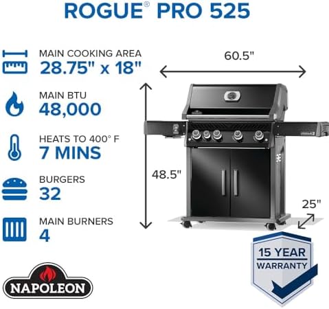 Napoleon Rogue PRO 525 4-Burner Natural Gas Grill with Infrared Side Burner - Image 2
