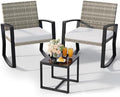 Qsun 3 Pieces Outdoor Patio Furniture Set Rocking Bistro Set, Outdoor Patio Furniture Set with Coffee Table for Garden Balcony Backyard Poolside (Light Grey Cushion) by Qsun