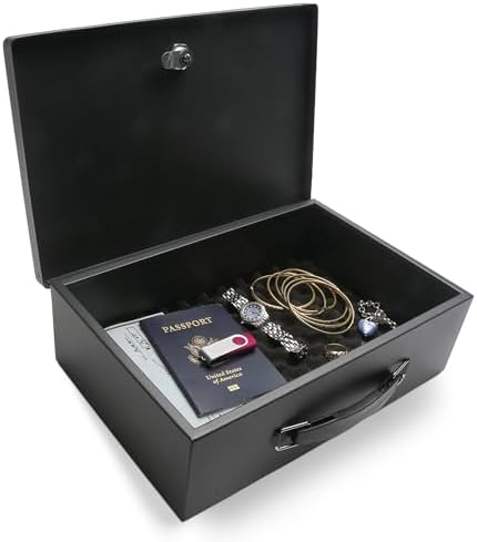 Honeywell Safes & Door Locks - Small Safe Box for Home - Fire Resistant Documents Lock Box with Keys - Steel Security with Key Lock for Personal Items, Jewelry, Money - 0.17 Cubic Feet - Black - 6104 by HoneywellSafesDoorLocks