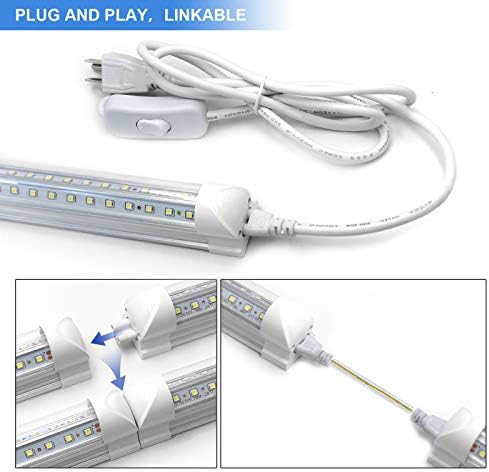 10-Pack 8ft LED Shop Light Fixture - 90W T8 Integrated LED Tube Light - 6500K 12000LM V-Shape Linkable - High Output - Clear Cover - Plug and Play - 270 Degree Lighting for Garage, Shop, Barn - Image 4