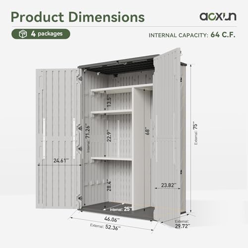 Aoxun 64 Cu.Ft Resin Storage Shed with Metal Shelving Kit & Floor, White - Image 6