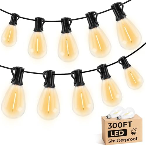 GvvooHome S11 LED Outdoor String Lights 300FT, Shatterproof & Waterproof Patio Lights with 92 Plastic Bulbs for Porch, Deck, Garden, Backyard, Balcony, 2700K Dimmable by GvvooHome