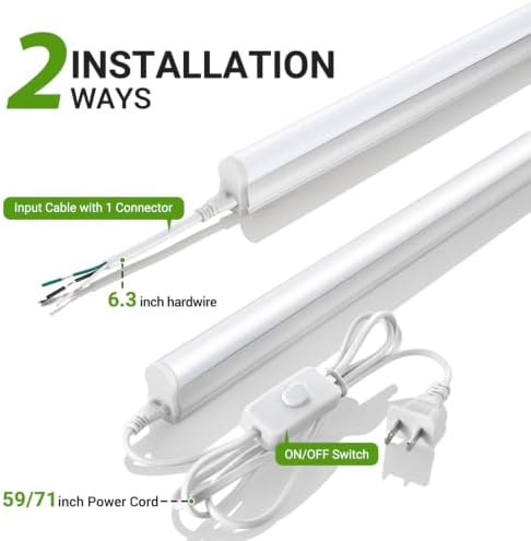4FT T5 PRO LED Shop Lights, 2800LM 6500K Bright White LED Integrated Fixture, 20W Linkable Garage Light, Ceiling and Cabinet Light with ON/Off Switch, Workshop, Basement, 4 Pack - Image 6