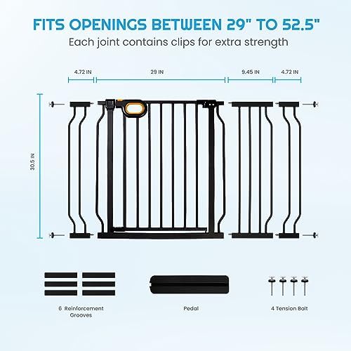 owlie 29-52 Inch Wide Baby Gate with Door for Stairs Doorways - Image 3