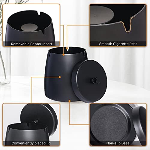 Solid Ashtray with Lid Smell Proof,Smokeless Ashtray for Cigarettes Indoor,Stainless Steel Windproof/Rainproof Ashtray,Ash tray for Outdoor Patio Outside Home Table Decor(Black,Small) - Image 4