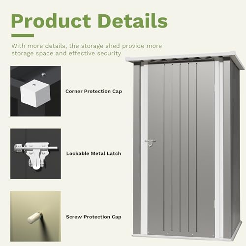 Devoko 3x3 FT Outdoor Storage Shed, Small Garden Tool Shed with Single Lockable Door, Metal Tool Storage Shed with Sloping Roof, Outside Shed for Backyard Patio Lawn, Gray - Image 4