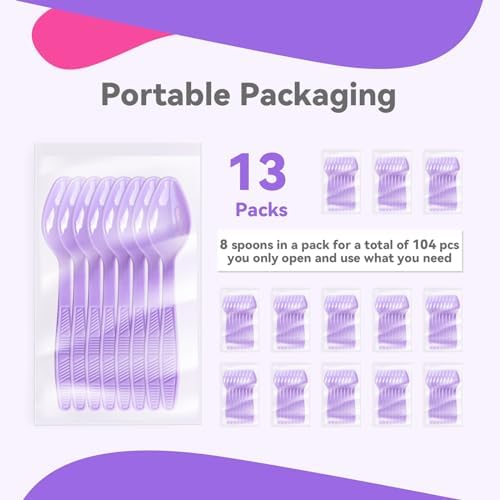 Purple Plastic Spoons Heavy Duty, Disposable Party Supplies 104 PCS - Image 4