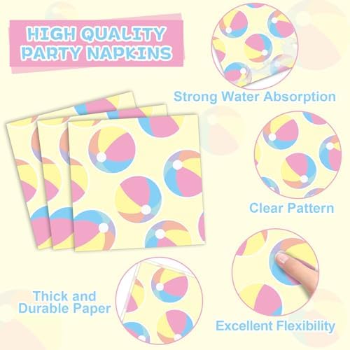 96PCS Summer Macaron Beach Ball Party Paper Plates and Napkins and Forks Set for Macaron Beach Ball Party Paper Plates Disposable Decor Summer Parties Set for Kids Birthday Gatherings Decorations - Image 4