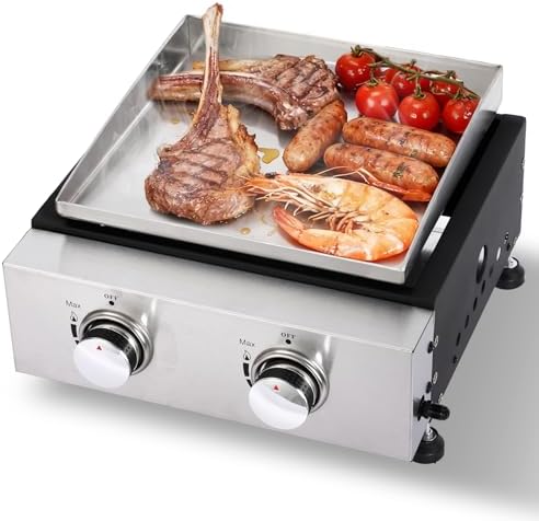 2-Burner Portable Tabletop Gas Griddle with Stainless Steel Griddle, Includes Dust Cover & Regulator, Perfect for Camping & Tailgating by LabolataOutdoorGrills