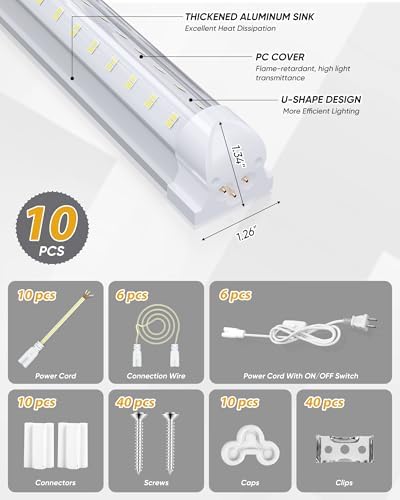 8FT 10 Pack LED Shop Lights, 120W 15000LM 6000K Garage Lighting - Image 4
