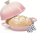 Cast Iron Dutch Oven Pot with Lid, Round Bread Oven for Sourdough Bread Baking, Umite Chef Enameled Cast Iron Bread Oven with Dome Lid & Cotton Potholders for Sourdough, Pink, 6 Quarts by UmiteChef